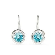 Sterling Silver Hook Earrings with Blue Topaz CZ