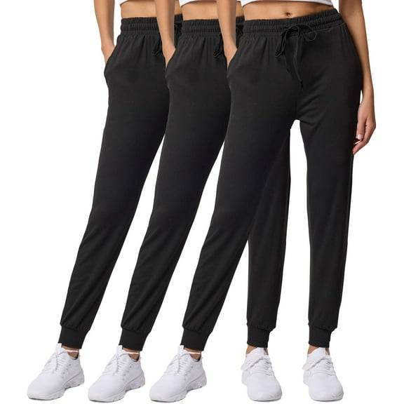 Real Essentials 3 Pack: Women's Ultra-Soft Lounge Joggers Sweatpants Athletic Yoga Pants with Pockets (Available in Plus)