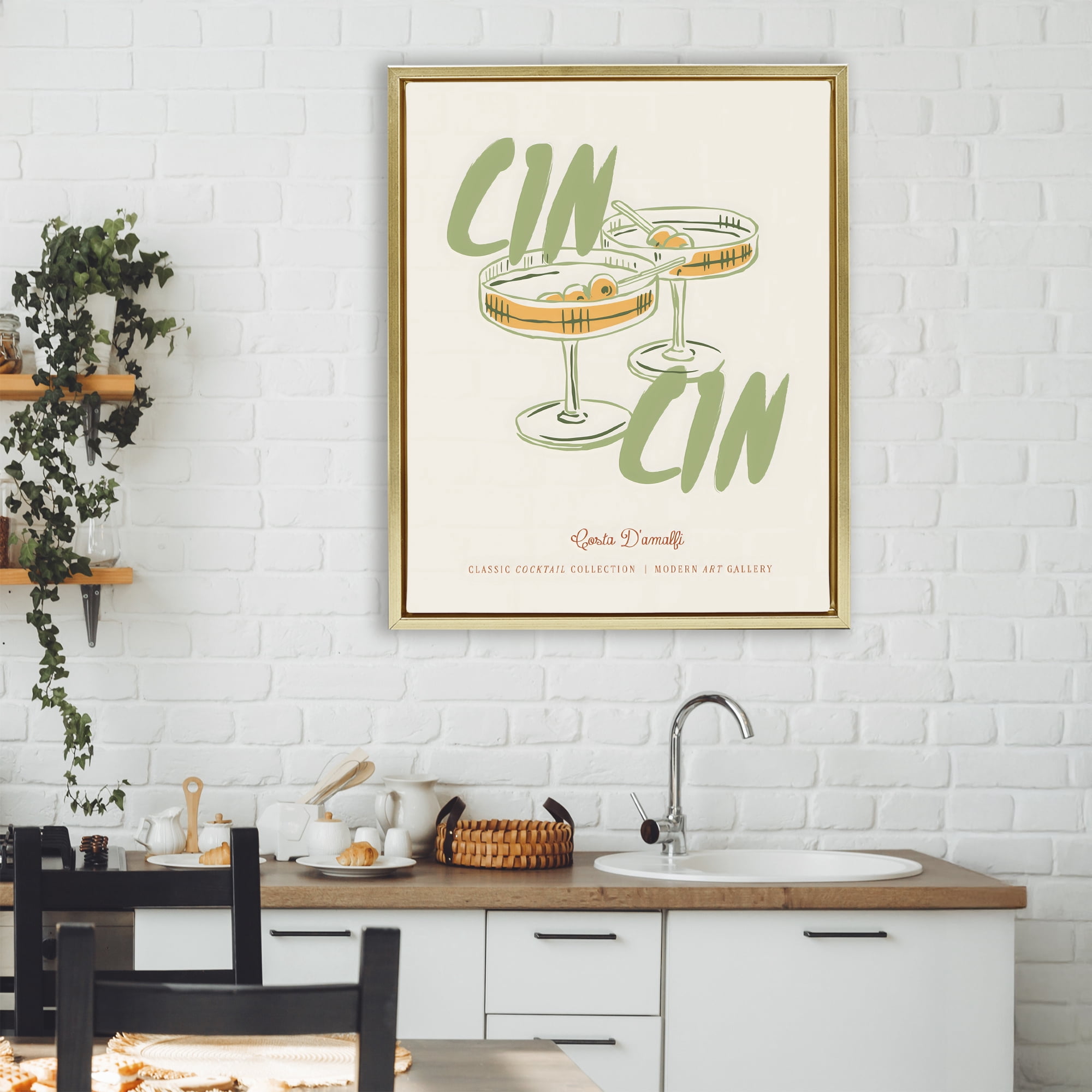 Stupell Industries Cin Cin Amalfi Cocktail Gold Framed Floater Canvas Wall Art, design by The Prints Vibe
