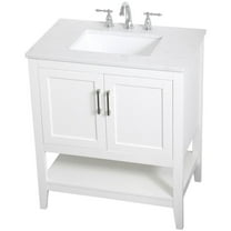 Maklaine Traditional 30" Single Quartz Top Bathroom Vanity in White