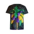 thumbnail image 4 of Ounisa 2025 Womens Short Sleeve Tops Mardi Gras Costumes Fashion Round Neck Color Printed Blouse, 4 of 5