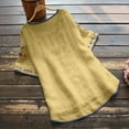 thumbnail image 4 of TSADFHJI Hauts pour Femmes Manches Longues Automne Style National Rétro Broderie Col Rond Coton T-Shirt Manches Courtes G Jaune, 4 of 4
