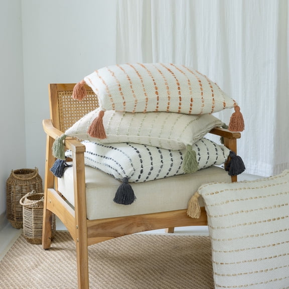 Harlow Hill 20" x 20" Sage/Ivory Striped Cotton Blend Adult Decorative Throw Pillow