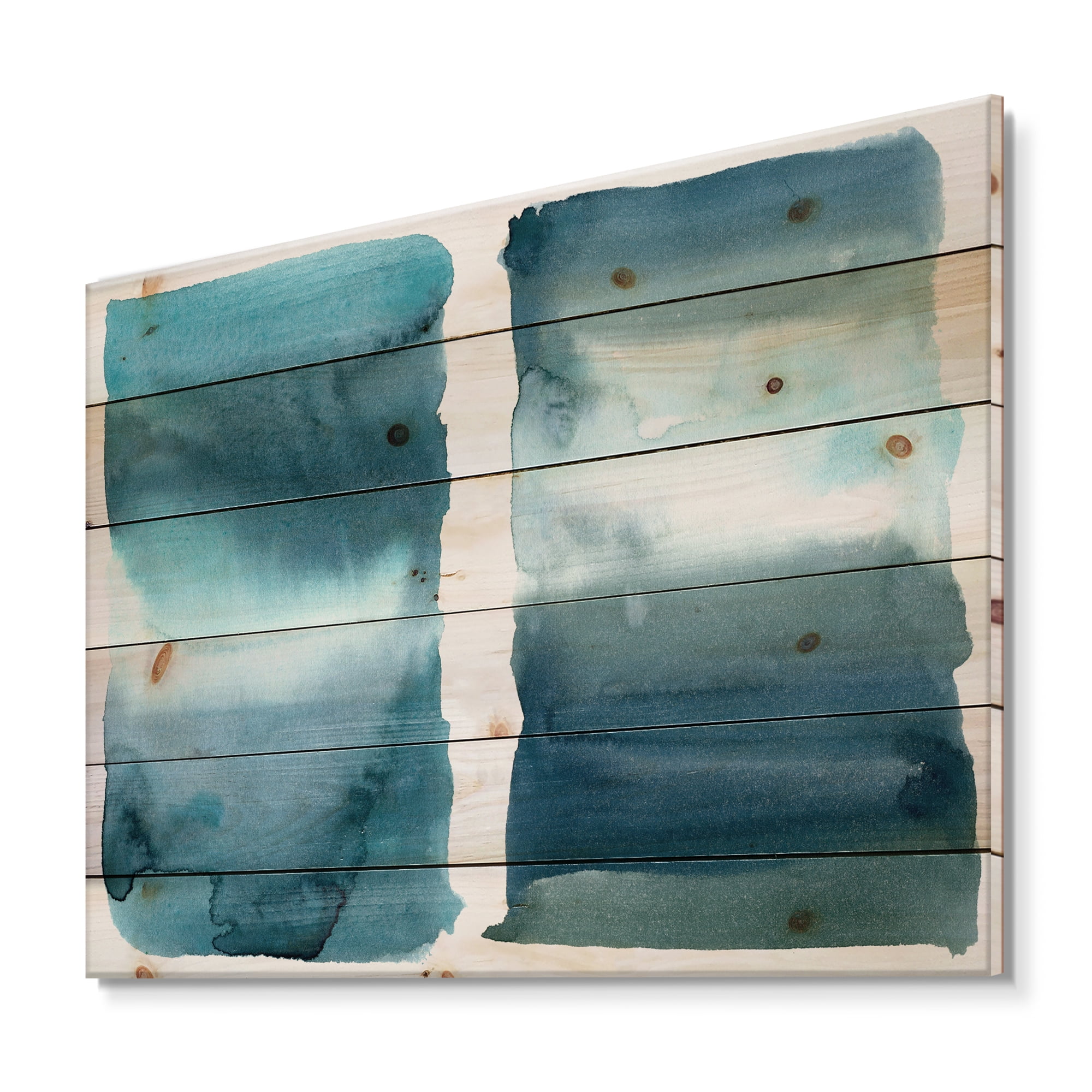 Designart 'Abstract Impression Ocean Blue Aquatic I' Modern Print on Natural Pine Wood