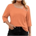 thumbnail image 4 of Fnooota Women's Plus Size T-shirts, Summer Classic Casual Asymmetrical Neck 3/4 Sleeve Tops Orange Size 2XL, 4 of 6