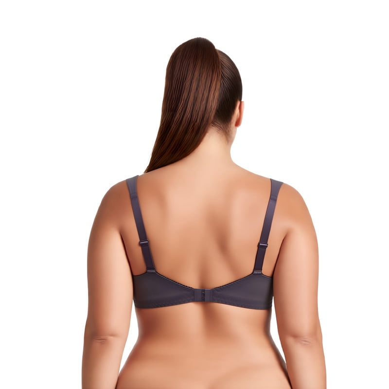 Curve Muse Plus Size Unlined Minimizer Wirefree Bras with Embroidery Lace-3Pack-PINK,BLACK,GRAY-34C