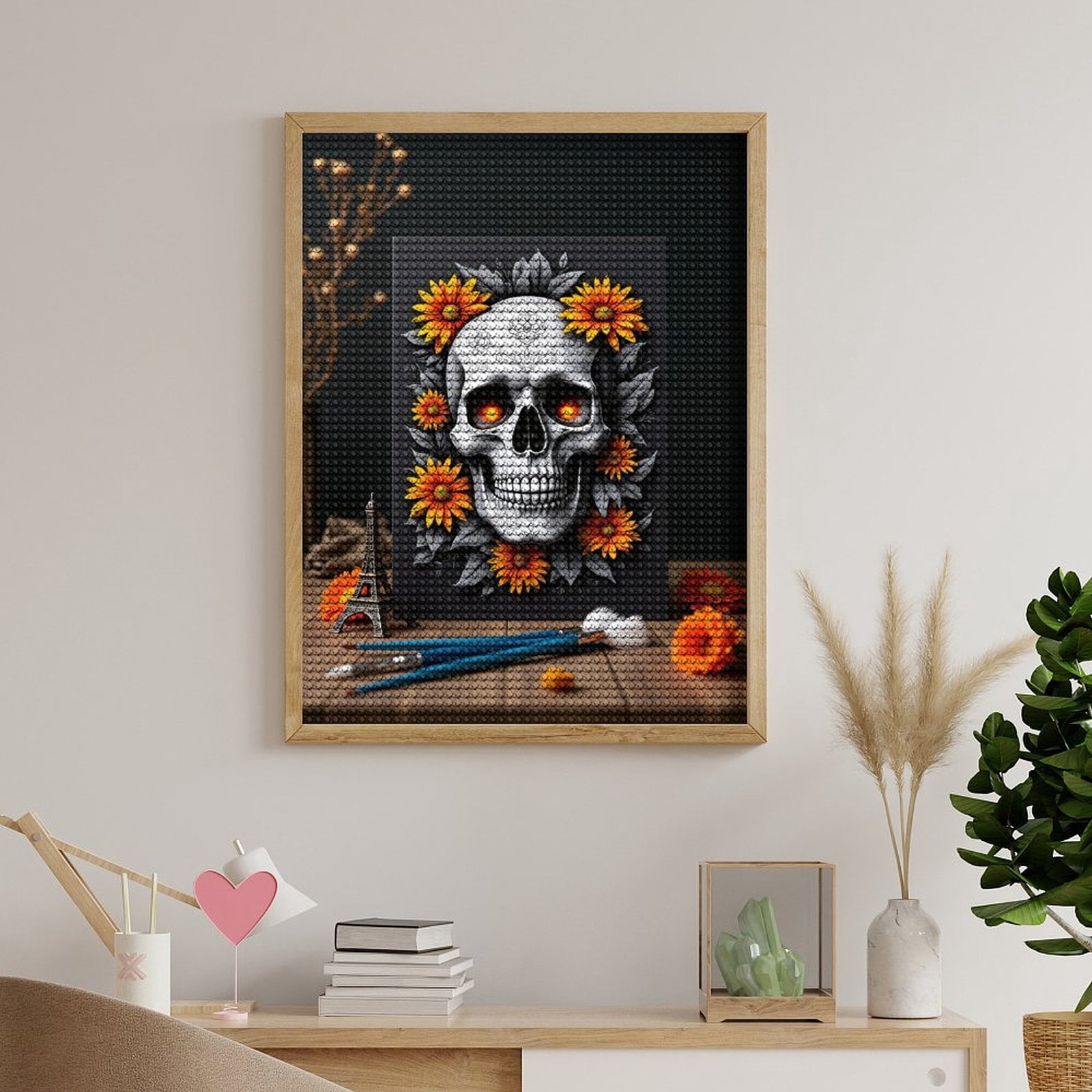 Diamond Art Kits for Adults, Skull Art Floral Canvas Paint Set 5D Diamond Painting Kits for Adults Beginners, DIY Full Drill Diamond Painting, Gem Art and Crafts 12x16