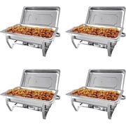 Jacgood Chafing Dish Buffet Set 4 Pack 8QT Full Pan Stainless Steel Food Warmer Chafer Complete Set with Water Pan, Chafing Fuel Holder for Home Party, Buffets, Wedding, Banquet, Catering Events