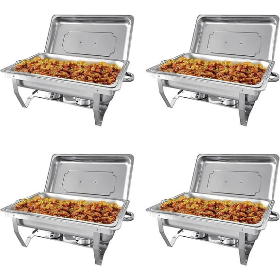 Jacgood Chafing Dish Buffet Set 4 Pack 8QT Full Pan Stainless Steel Food Warmer Chafer Complete Set with Water Pan, Chafing Fuel Holder for Home Party, Buffets, Wedding, Banquet, Catering Events