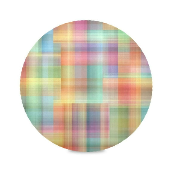 Round Placemat Heat Resistant & Wrinkle-Free Dining Table Decor Placemat For Home & Weddings Soft Gradients Plaid