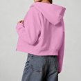 thumbnail image 6 of Hooded Zip Women Cropped Jackets Long Sleeve Sweatshirt with Pocket,Drop Shoulder Casual Fall Winter Daily Home Outdoor Wear,Pink,S, 6 of 9