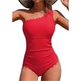 thumbnail image 2 of Bathing Suit for Women Tummy Control Underwire One Shoulder Swimsuits Slim Swimwear Scalloped Full Coverage Swim Suit Red M, 2 of 4