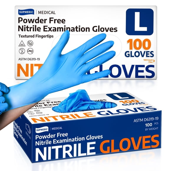 Guantes de nitrilo para examen Supmedic, talla grande, 100 piezas, azules