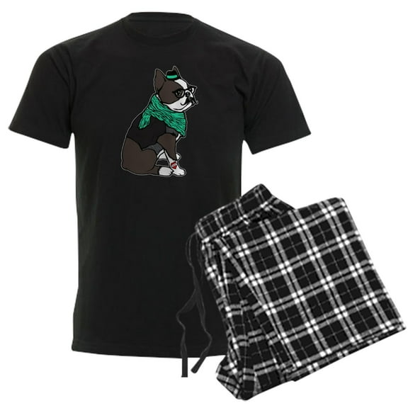 CafePress - Hipster Boston Terrier Men's Dark Pajamas - Men's Dark Loose Fit Cotton Pajama Set