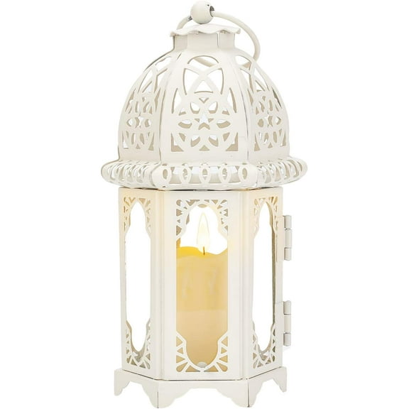 Hanging Lantern Iron Candle Holder for Indoor Outdoor Events Parities and Weddings White 8.25x16cm
