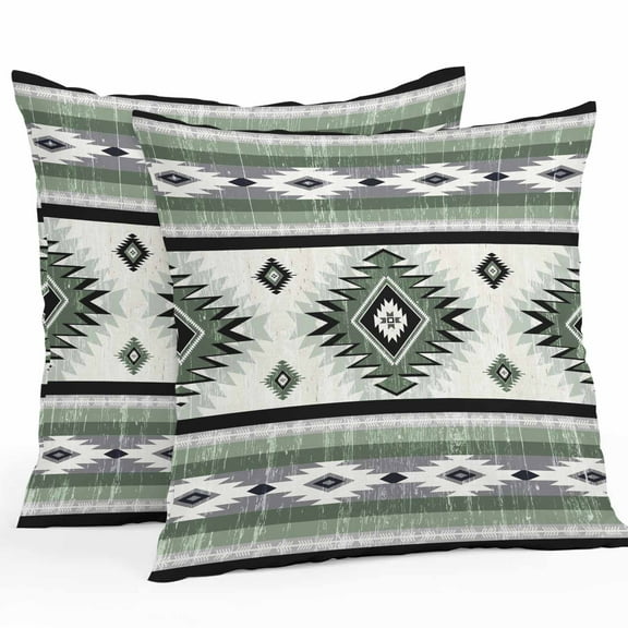 Outdoor Waterproof Pillow Covers Sage Green Farm Aztec Geometric Decorative Throw Pillow Protectors for Patio Sofa Garden Couch,18x18in 2 Pack
