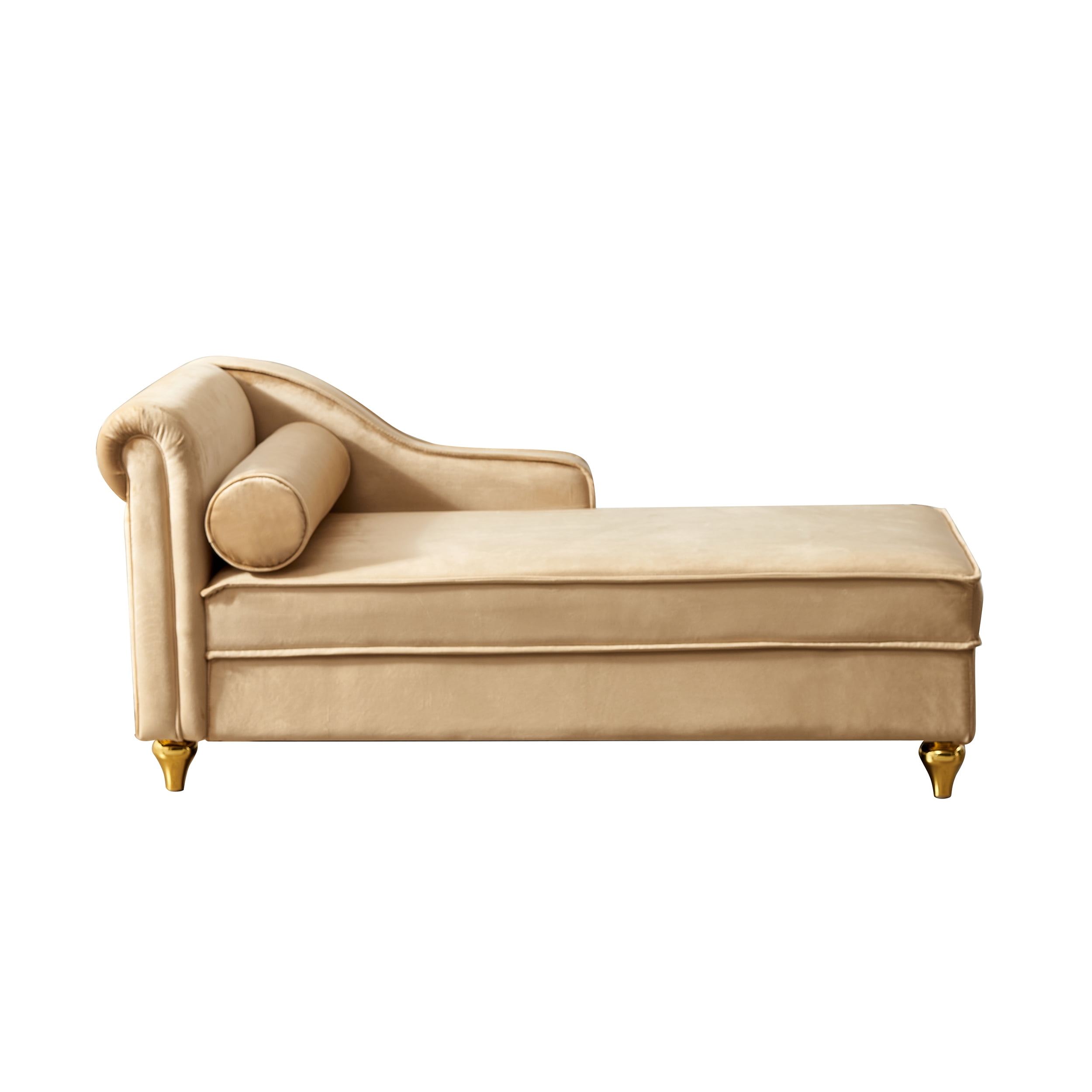 Miniyam Storage Chaise Lounge, Velvet Upholstered Sofa Recliner Lounge Chair with Pillow for Living Room Bedroom, Khaki