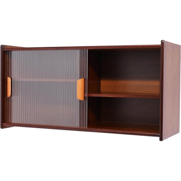 Wall Mount Kitchen Cabinet with 2 Sliding Glass Door for Medicine, Laundry & Over The Toilet Storage, Space-Saving Wall Cabinets for Launtry (Walnut, 77cm Cabinet)