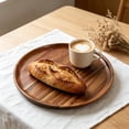 thumbnail image 4 of Twfbrm Round Solid Wood Serving Tray, 12 Inch Large Decorative Tea Tray with Walnut Finish Coffee Table Tray, Non-Slip Breakfast Tray for Tea, Coffee, Snack Food, Meals, 4 of 5