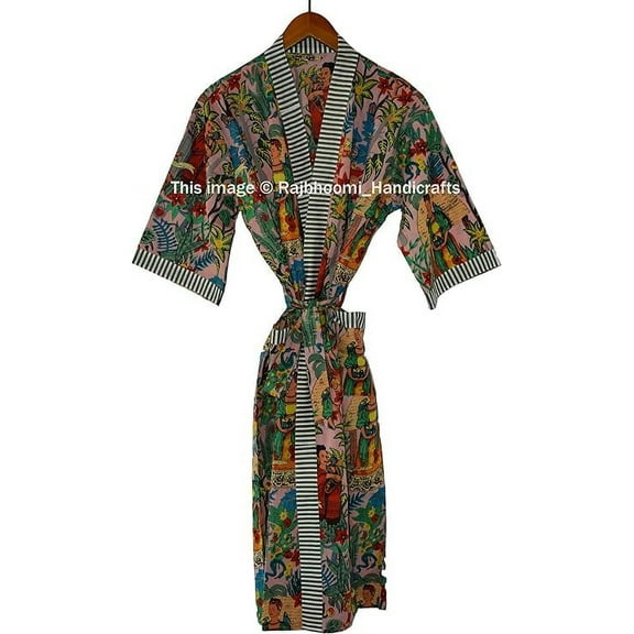 Rajbhoomi Handicrafts Women Kimono Robes Cotton Lightweight Robe Short Knit Bathrobe Sleepwear Ladies Loungewear