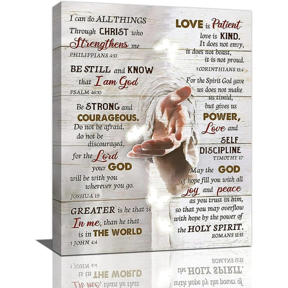 Christian Bible Verse Wall Art Hand Of God Jesus Motivational Pictures Religious Inspirational Quotes Modern Artwork Paintings Canvas Prints Framed Home Decor For Church Bedroom Bathroom 12"x16"