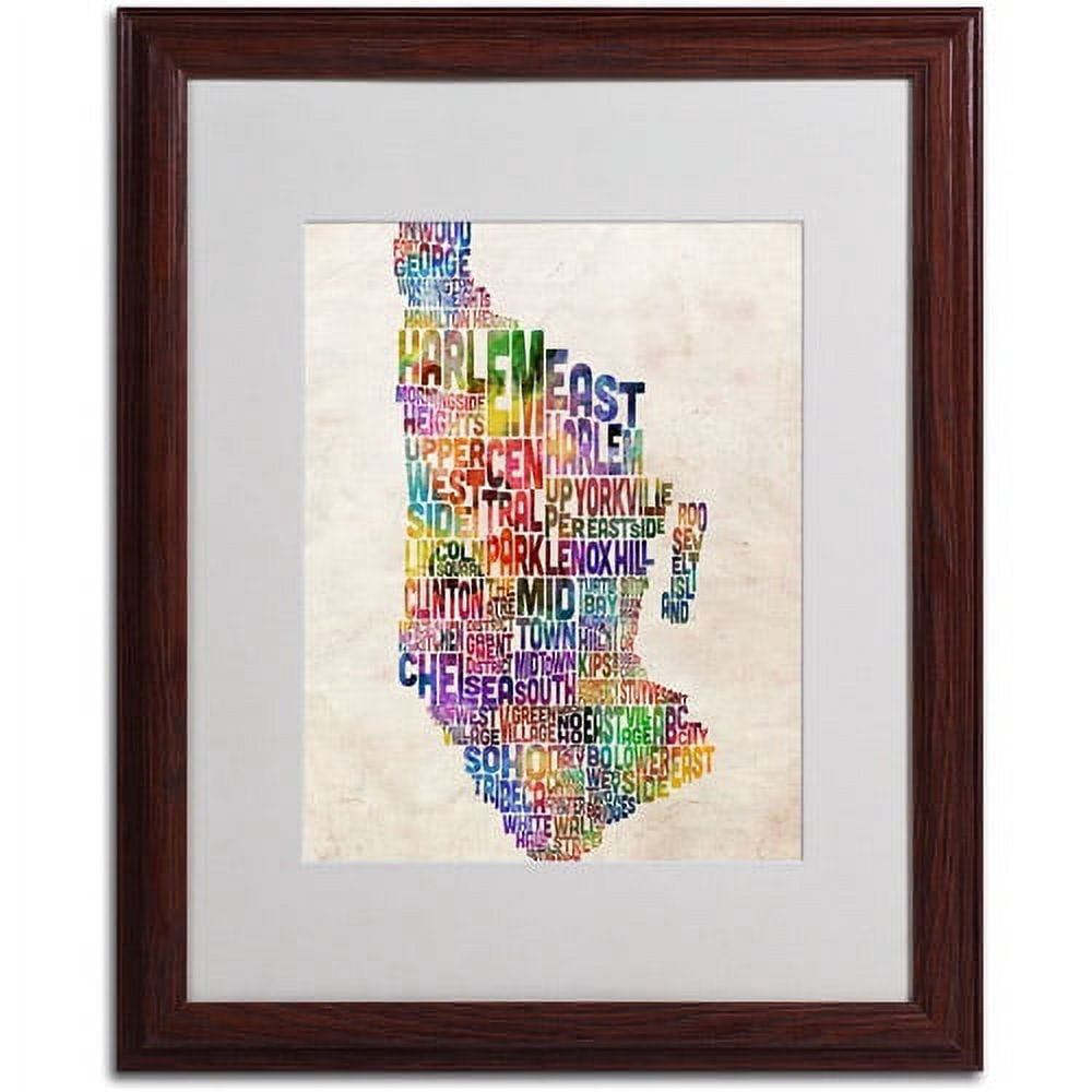 Trademark Art 'Manhatan Typography Map' Matted Framed Art by Michael Tompsett
