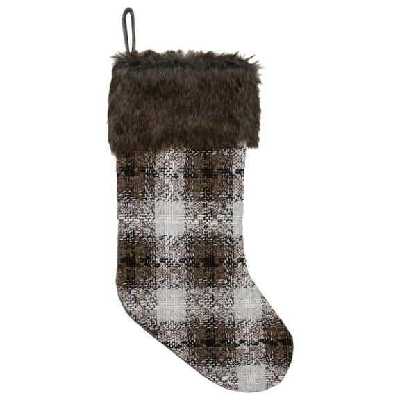 Northlight 18" Brown and White Buffalo Plaid Christmas Stocking