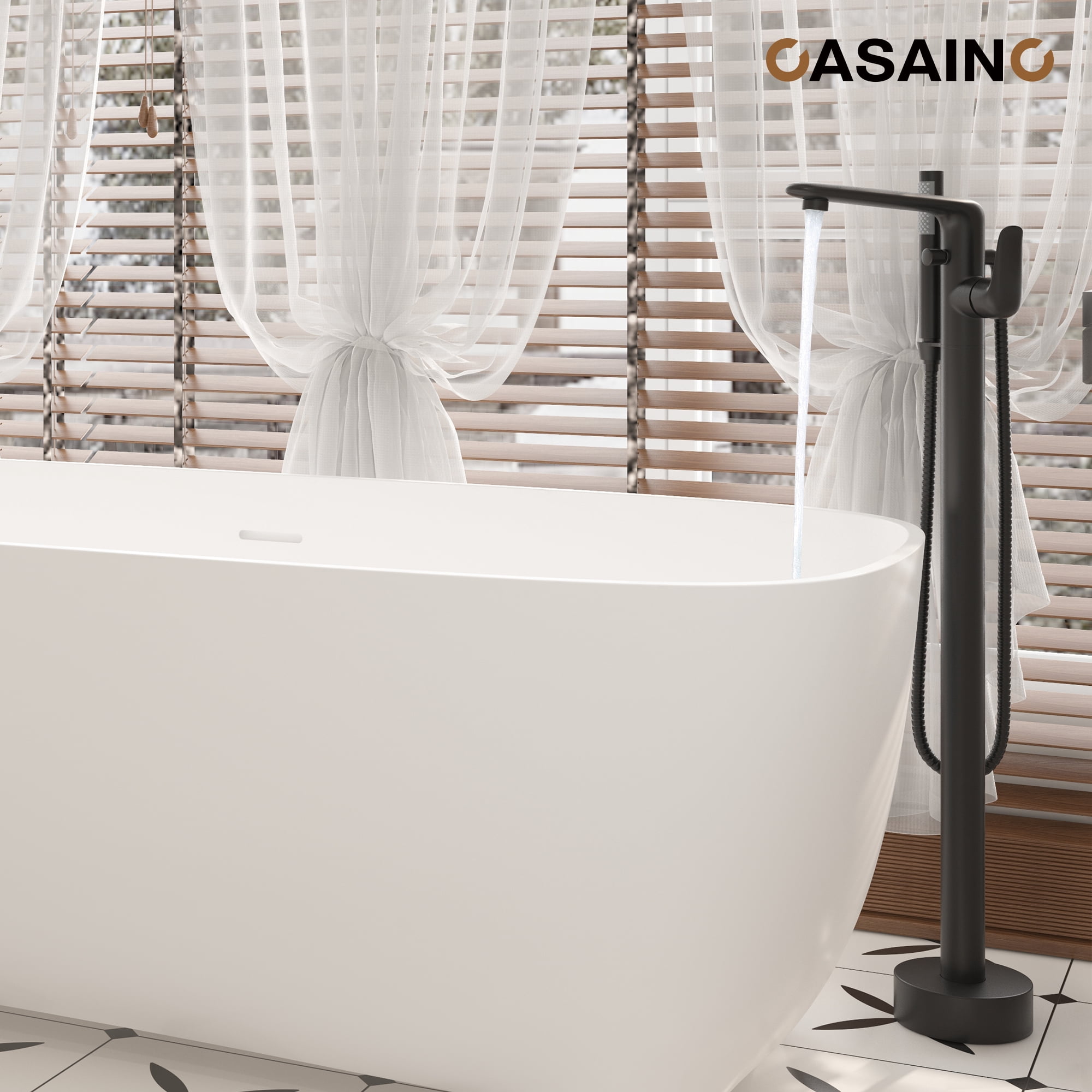 CASAINC Single-Handle Modern Floor Mount Freestanding Bathtub Faucet with Handheld Shower in Matte Black