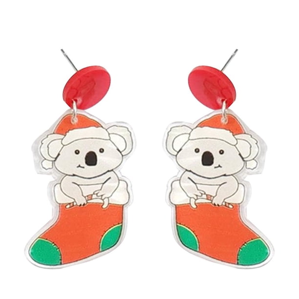 1 Lindos pendientes de Navidad para mujer, aretes colgantes de dibujos animados festivos de Navidad, regalo