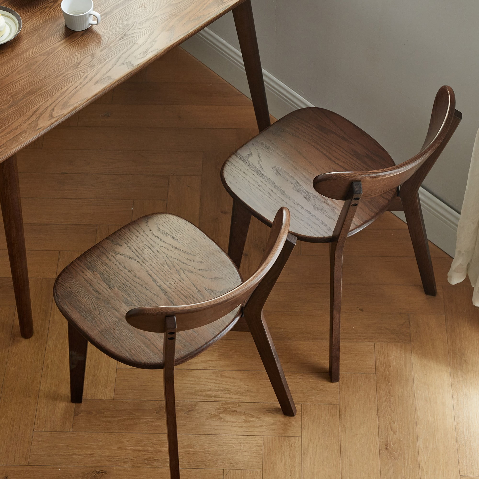 Aukfa Mid-Century Modern Dining Chairs Set of 4, Solid Oak Wood Side Chair for Kitchen, Dining Room, Dark Brown