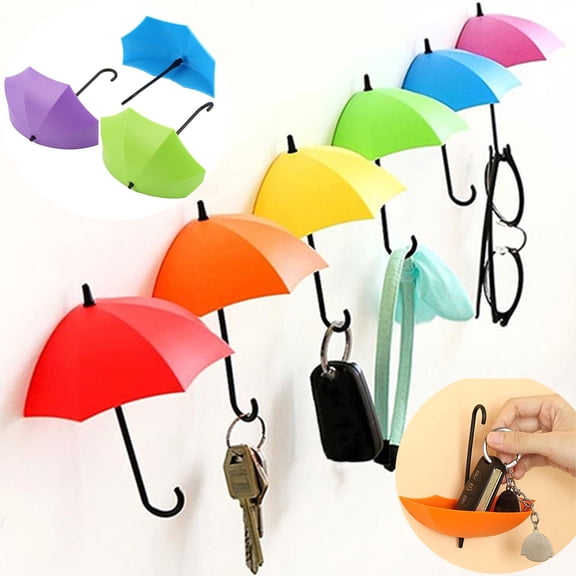 Walbest Self-adhesive Plastic Key Holder Key Hanger Wall Key, 3 PCS Colorful Umbrella Wall Hook Rack Wall Key Holder Key Organizer for Keys, Jewelry and Other Small Items