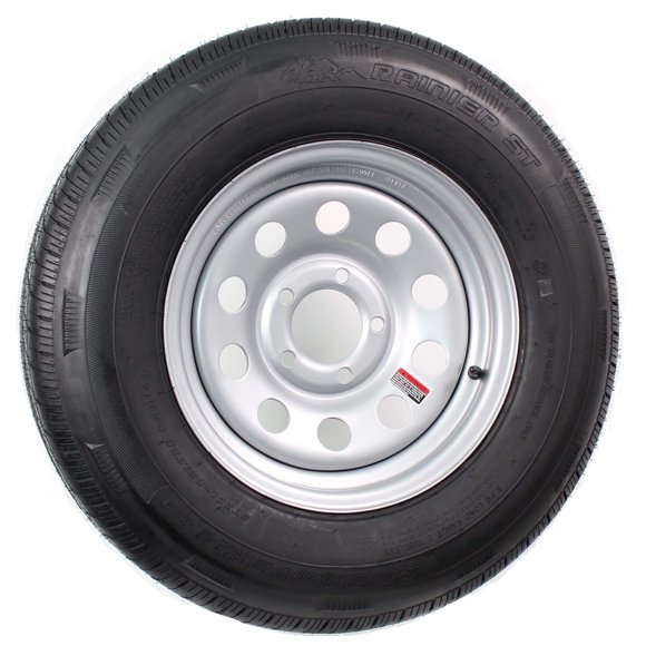 eCustomrim Radial Trailer Tire On Rim ST205/75R14 205/75-14 Load Range C 5 Lug Silver Modular Wheel - 6 Year Warranty w/Free Roadside