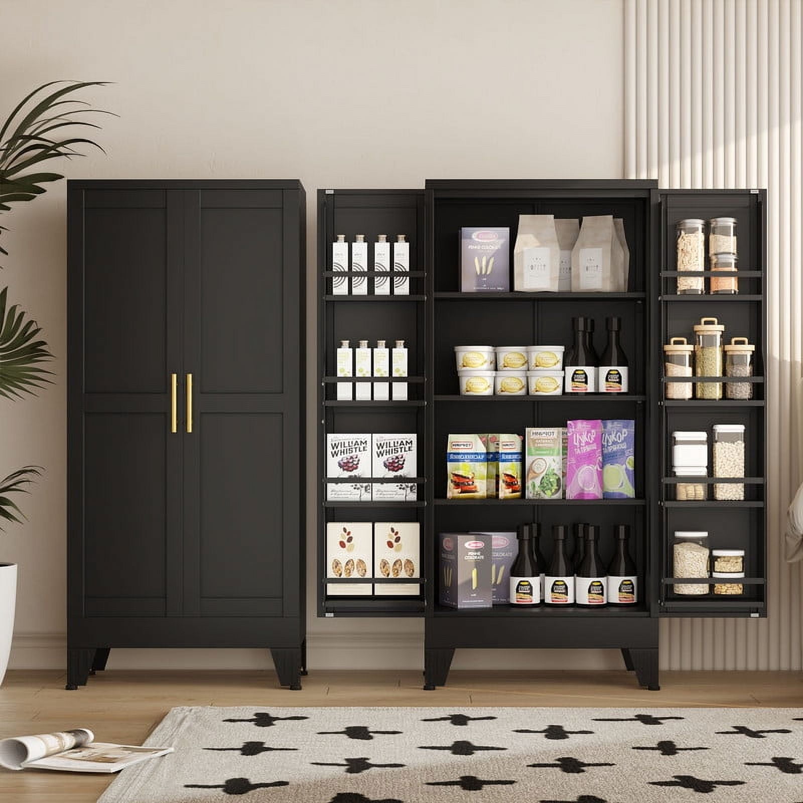 EROSOEI Sturdy Metal Kitchen Food Pantry Storage Cabinet with 2 Doors and 3 Adjustable Shelves