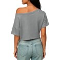 thumbnail image 3 of Womens Off The Shoulder Tops Short Sleeve Solid Crop Tops Casual Loose Summer T Shirt, M, 3 of 5