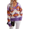 thumbnail image 2 of Woman Western Aztecs Knit Sweater Long Sleeve Vintage Geometric Pullover V Neck Distressed Cropped Sweater M, 2 of 10