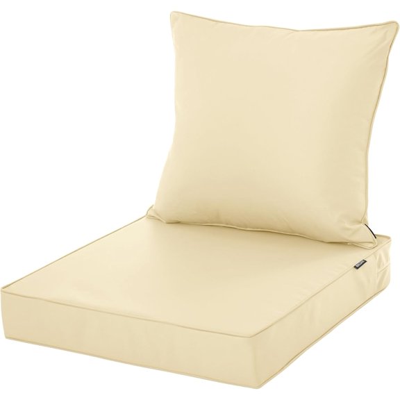 Outdoor Cushions for Patio Furniture, Waterproof Fade and Tear Resistant Deep Seat and Backrest Cushion Set for Chair Couch Swing, 22x22 Inch, Beige, 1 Set