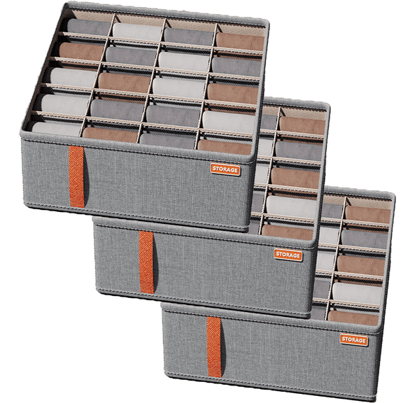 3 Pack Bedroom Storage Box,Foldable Cabinet Closet Organizers ,for Storing Socks, Underwear,Ties,Gray