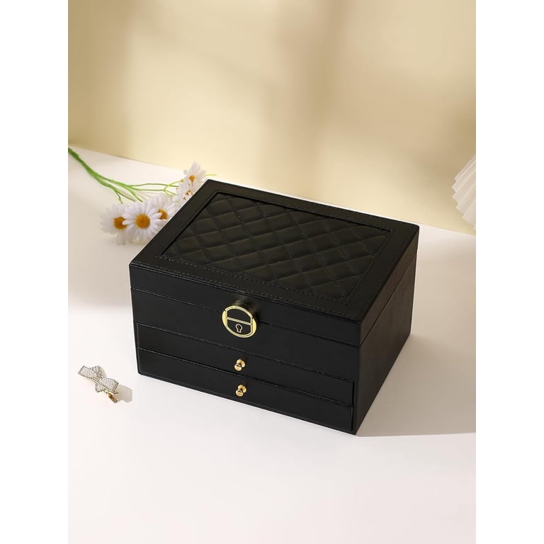 Gogcaro 3-Layer Lockable Jewelry Box Organizer, Black photo 5