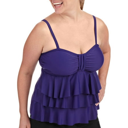 Catalina Women's Plus-Size Fashion Tiered Ruffle Bandeau Tankini Top With Sewn-in Bra Cups