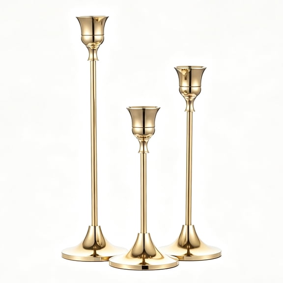 Candlestick Holders Taper Candle Holders, Set of 3 Candle Stick Holders Set, Brass Gold Candlestick Holder Set, Vintage Modern Decorative Centerpiece for Table Mantel Wedding Housewarming Gift