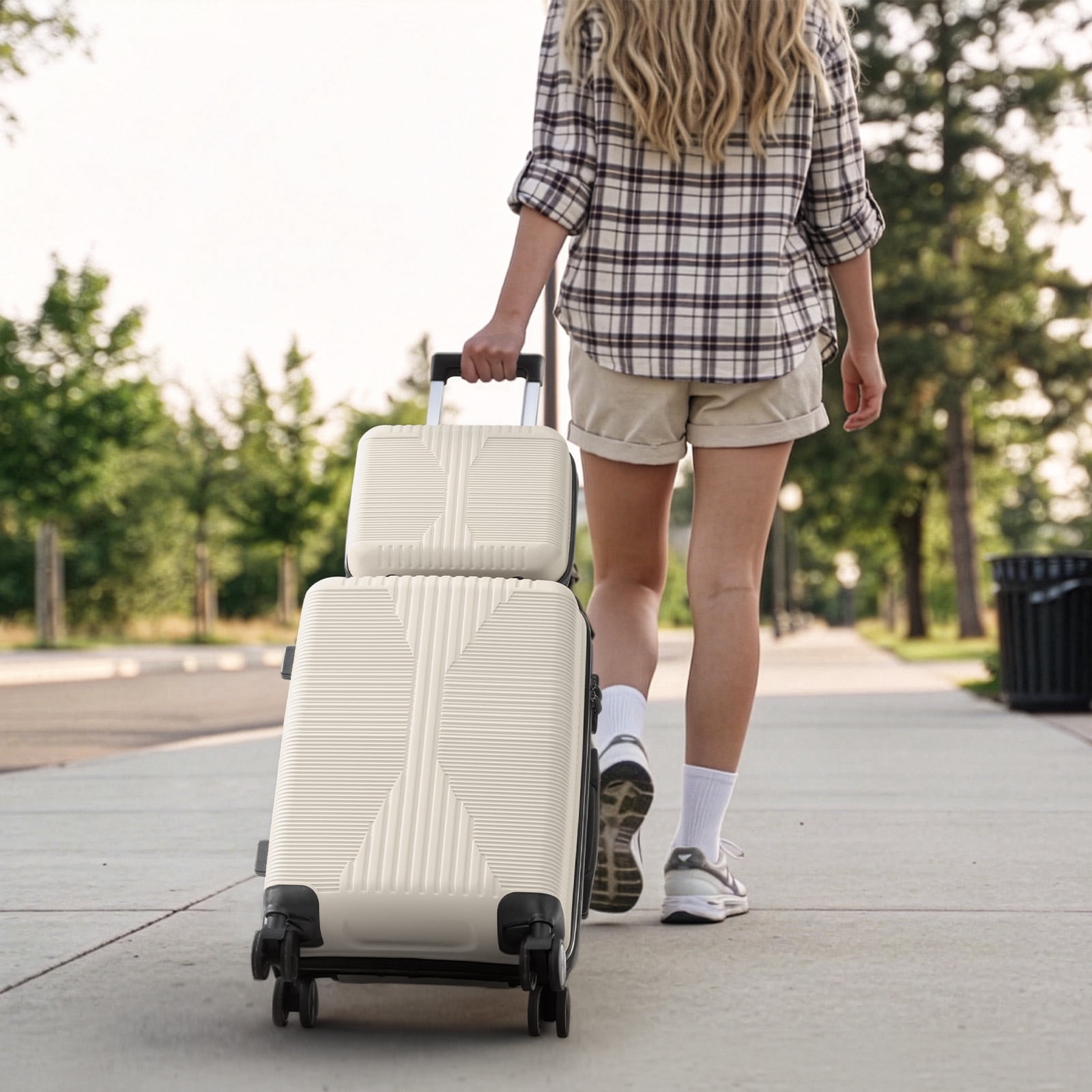 Ktaxon Luggage Set 2 Piece Carry-on, PP Hard Shell Suitcase 14" 20" Luggage Sets Spinner Wheels, White