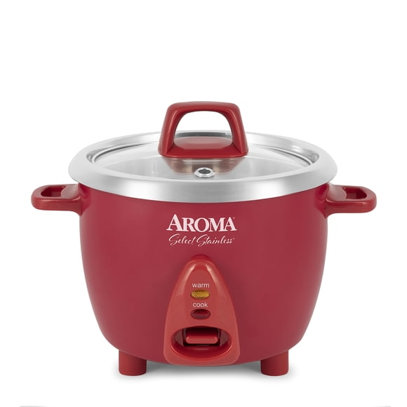 Aroma Housewares Select Arrocera y calentador de acero inoxidable con olla interior sin recubrimiento, 6 tazas (cocinadas) / 1.2 cuartos de galón, ARC-753SGR, rojo