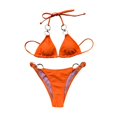 thumbnail image 1 of Conjunto de Bikini con cuello Halter de Metal para mujer, bañador Sexy de cintura baja con Tanga, traje de baño de 2 piezas de Color sólido, ropa de playa, 1 of 5
