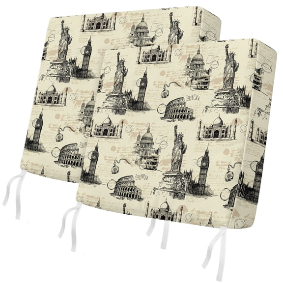 Outdoor Patio Cushion Covers 2 Pack Architecture Landscape Chair Pads Slipcovers with Ties & Zipper Waterproof Seat Cover Set Beige Scenic Spots Seat Cushion Covers for Outdoor Couch Sofa 20x18 Inch