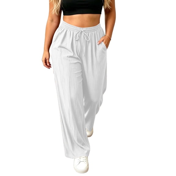 SBYOJLPB Women's Plus Size Pants Solid Color Elastic Waist Drawstring Pants with Pocket