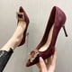 thumbnail image 3 of 2022 Primavera Nuevos Zapatos de Tacón Alto para Mujer Bombas de Gamuza para Oficina para Dama Bombas Sexys Zapatos de Tacón Cuadrado Poco Profundo con Hebilla de Diamantes de Imitación, 3 of 5