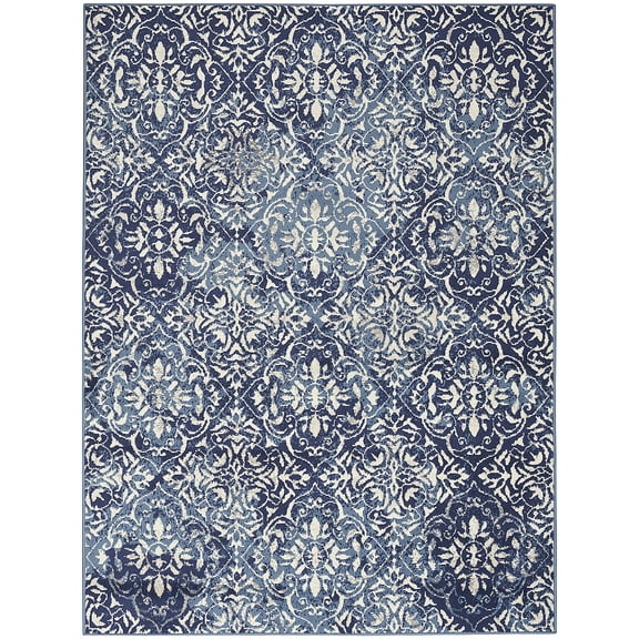 Nourison Jubilant Floral Navy/Ivory 5'3" x 7'3" Area Rug (5x7)