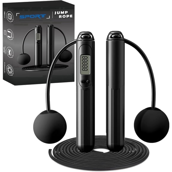 BOGYKIK Smart Jump Rope with Counter, 2-in-1 Weighted Skipping Rope (Corded/Cordless), LCD Display & Adjustable Length for Adults Cardio, HIIT & Home Gym Workout