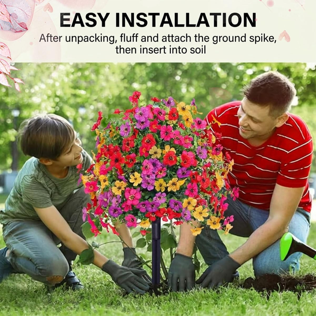 Artificial Violet for Outdoor Indoor Garden Home Decoration, UV Resistant Waterproof Faux Flowers, No Fade Fake Plants with Ground Stakes for Patio Porch Decor