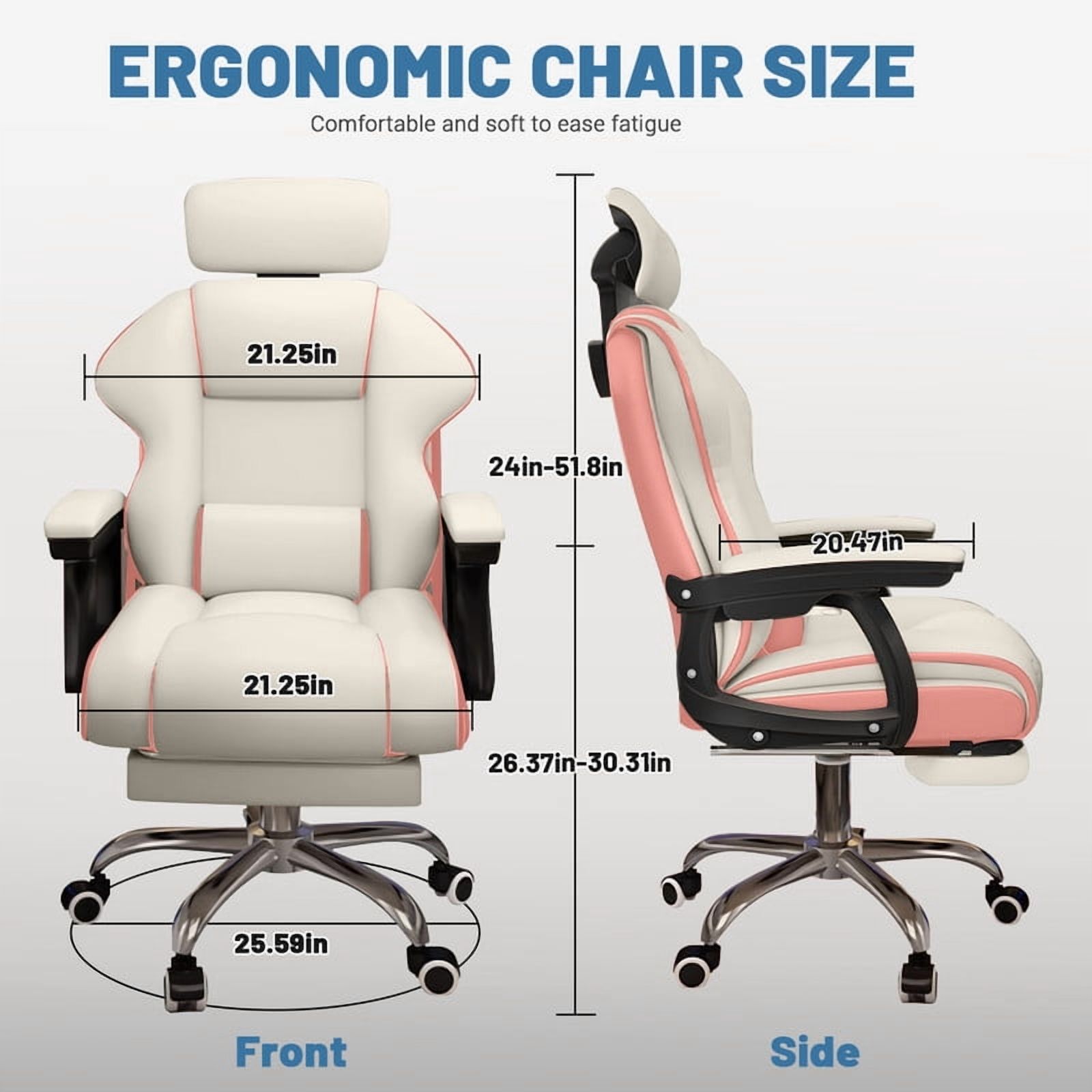 WXJHL Executive Computer Chair Home Office Desk Chair,Adjustable Angle, Ergonomic Adjustable Height PU Leather Chairs with Cushions Armrest for Long Time Seating-High Office Chair （White-Pink）